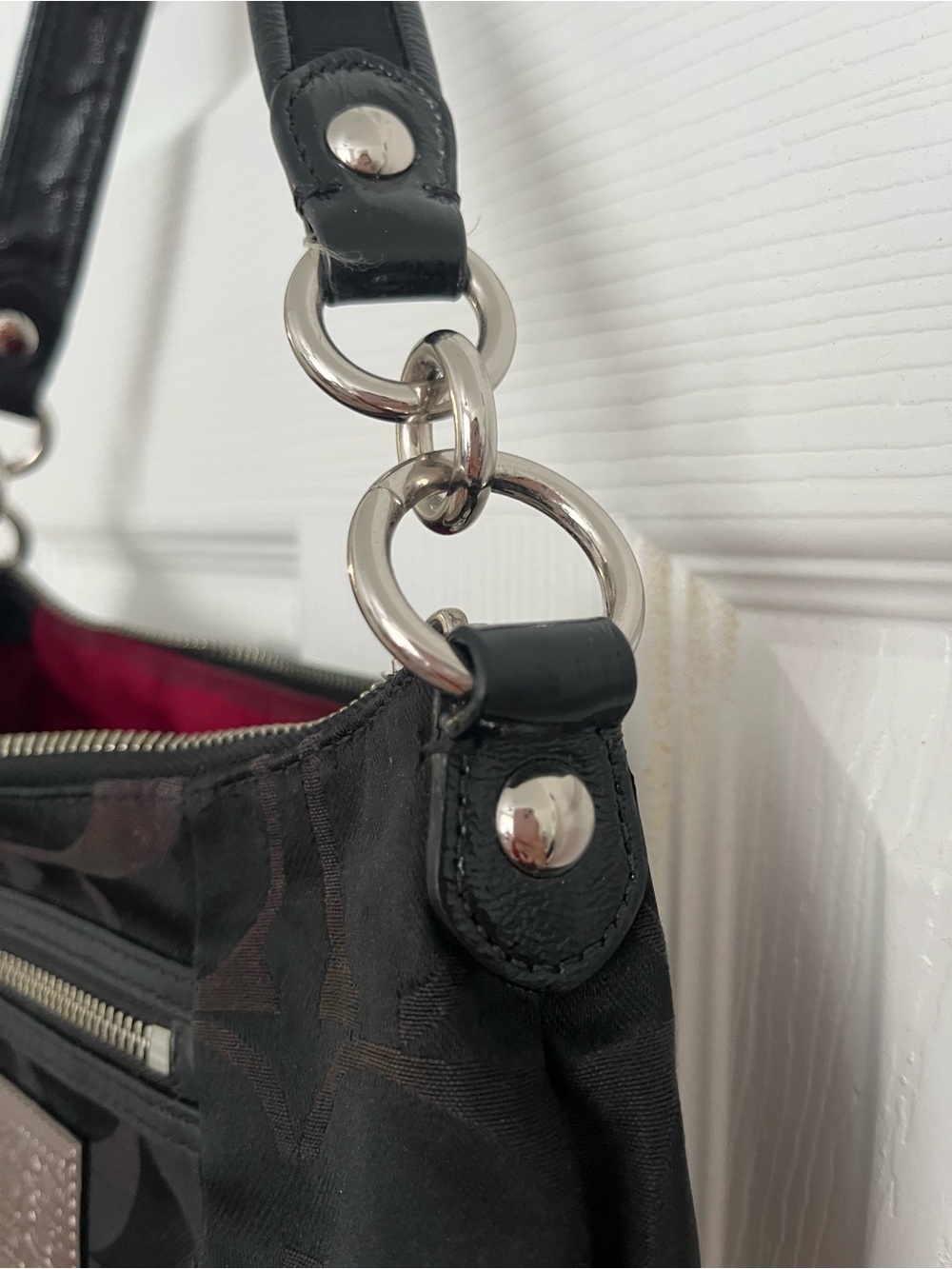 Coach Poppy Black Signature Jacquard Shoulder Bag Silver Hardware Y2K - Picture 11 of 14